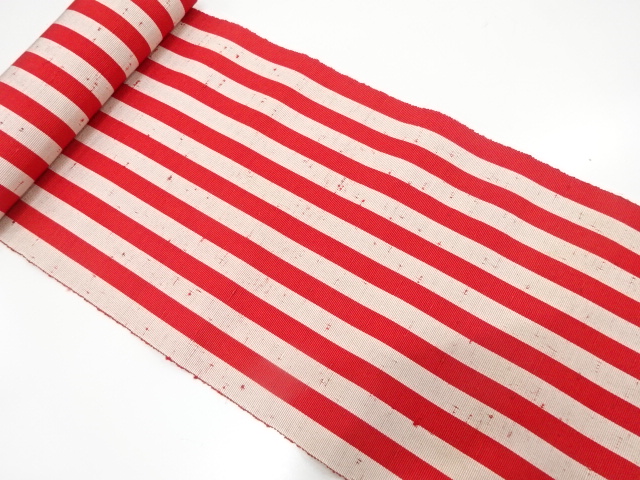 アンティーク　節紬　縞模様織り出し　帯地反物